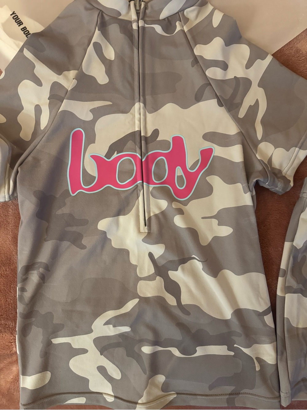 Woman’s Camo Short Sleeve Top/Shorts with Pink BODY Logo